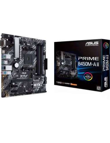 Asus | PRIME B450M-A II | Processor family AMD | Processor socket AM4 | DDR4 | Memory slots 4 | Number of SATA connectors 6 x S