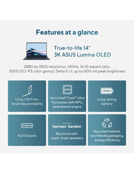 ASUS Zenbook 14 OLED, UX3405MA-PP069W, Intel Core Ultra 7, 16GB DDR5, 1TB, Win11 - Asusshop.lt