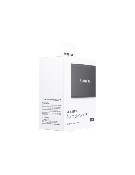 Samsung MU-PC1T0T/WW Portable SSD T7 USB 3.2 1TB Silver | Portable SSD | T7 | 1000 GB | USB 3.2 | Silver