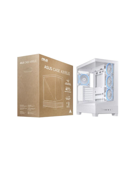 Case, ASUS, ASUS A31 PLUS Case, MidiTower, Case product features Transparent panel, ATX, BTX, MicroATX, MiniITX, Colour White, 
