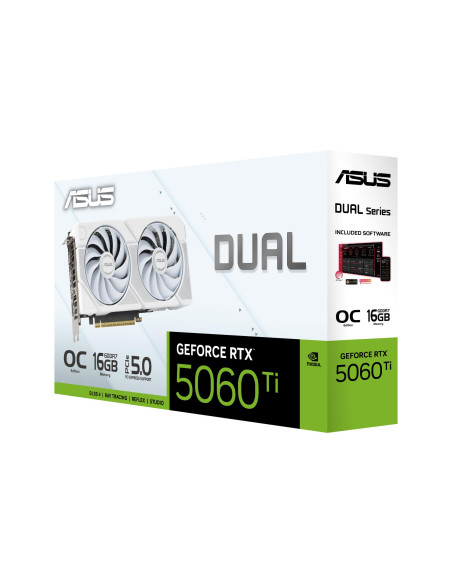 Graphics Card, ASUS, NVIDIA GeForce RTX 5060 Ti, 16 GB, GDDR7, 128 bit, PCIE 5.0 16x, Dual Slot Fansink, DUAL-RTX5060TI-O16G-WH