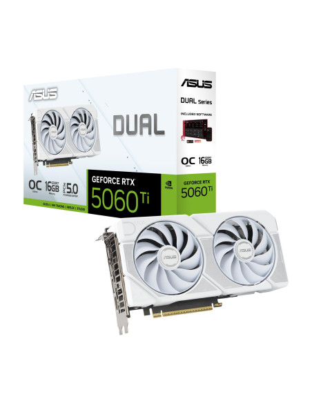 Graphics Card, ASUS, NVIDIA GeForce RTX 5060 Ti, 16 GB, GDDR7, 128 bit, PCIE 5.0 16x, Dual Slot Fansink, DUAL-RTX5060TI-O16G-WH