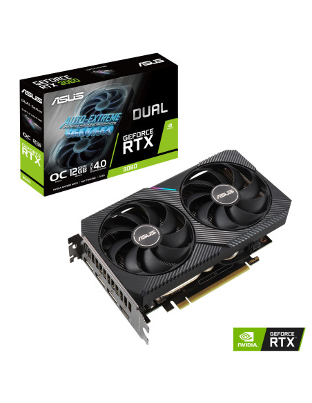 Graphics Card, ASUS, NVIDIA GeForce RTX 3060, 12 GB, 192 bit, PCIE 4.0 16x, GDDR6, GPU 1837 MHz, 1xHDMI, 3xDisplayPort, DUAL-RT