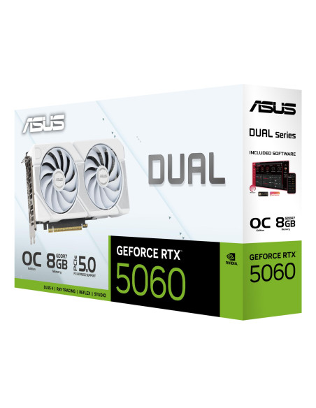 Graphics Card, ASUS, NVIDIA GeForce RTX 5060, 8 GB, GDDR7, 128 bit, PCIE 5.0 16x, Dual Slot Fansink, DUAL-RTX5060-O8G-WHITE