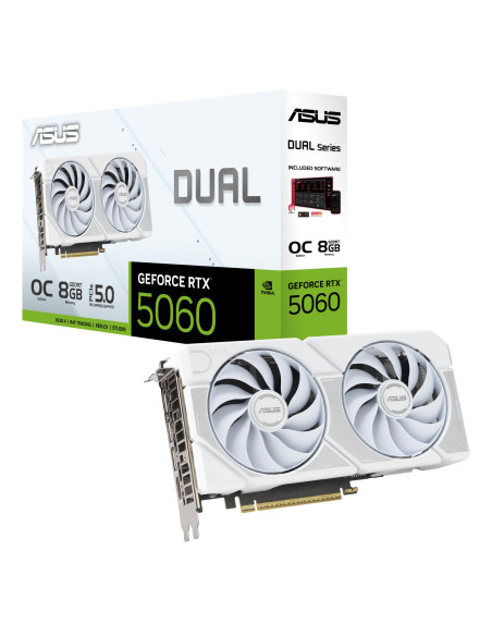 Graphics Card, ASUS, NVIDIA GeForce RTX 5060, 8 GB, GDDR7, 128 bit, PCIE 5.0 16x, Dual Slot Fansink, DUAL-RTX5060-O8G-WHITE