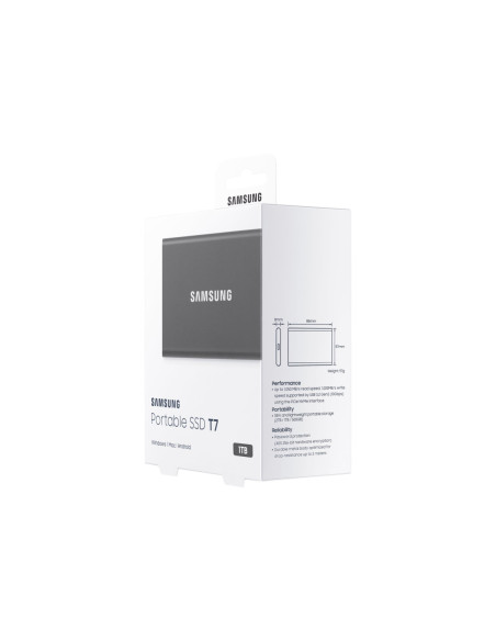Samsung MU-PC1T0T/WW Portable SSD T7 USB 3.2 1TB Silver | Portable SSD | T7 | 1000 GB | USB 3.2 | Silver