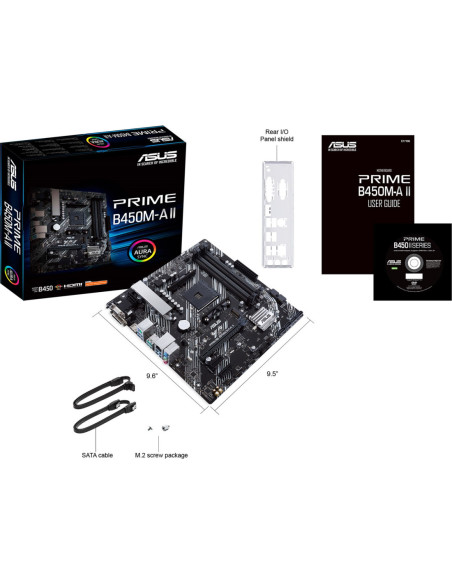 Asus | PRIME B450M-A II | Processor family AMD | Processor socket AM4 | DDR4 | Memory slots 4 | Number of SATA connectors 6 x S