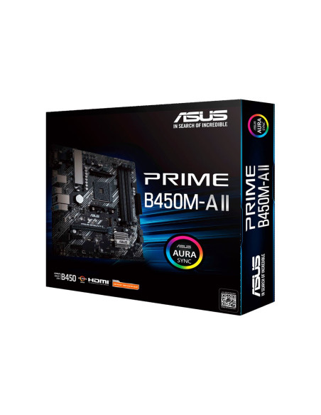 Asus | PRIME B450M-A II | Processor family AMD | Processor socket AM4 | DDR4 | Memory slots 4 | Number of SATA connectors 6 x S