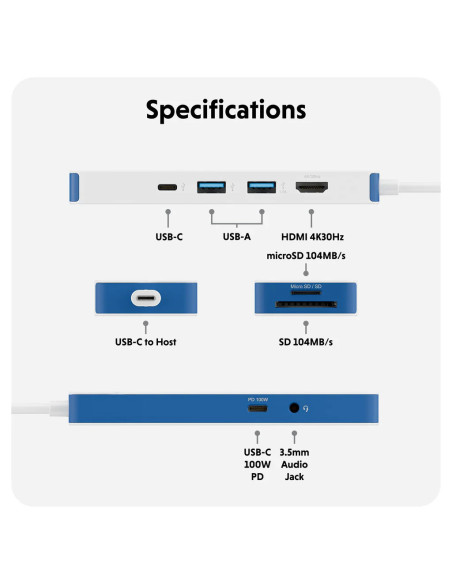Hyper HyperDrive Flex 8 Port USB-C Hub, White/Blue | HD4102BUGL | HDMI ports quantity 1