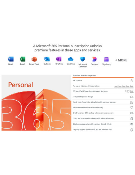 Microsoft | 365 Personal | QQ2-00012 | ESD | 1 PC/Mac user(s) | License term 1 year(s) | All Languages | Eurozone