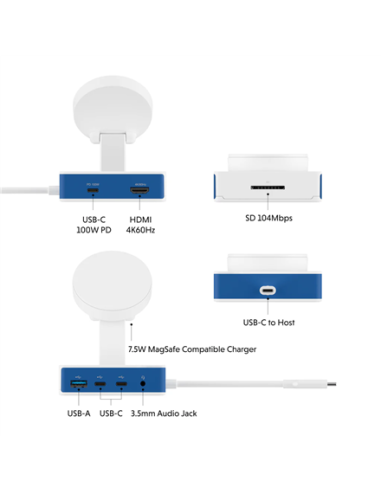 Hyper HyperDrive Flex MagCharge USB-C Hub, White/Blue | HD8100BUGL | HDMI ports quantity 1