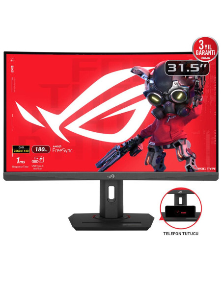 LCD Monitor, ASUS, ROG Strix XG32WCS, 31.5", Gaming/Curved, Panel VA, 2560x1440, 16:9, 180Hz, 1 ms, Swivel, Height adjustable, 