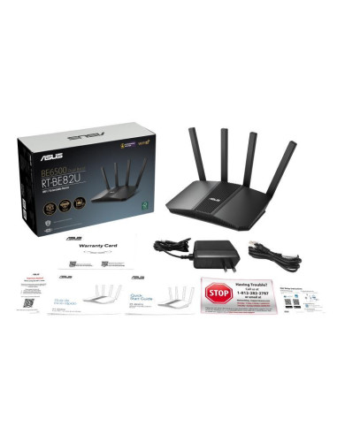 Wireless Router, ASUS, Wireless Router, 6500 Mbps, Mesh, LAN WAN ports 1, Number of antennas 4, RT-BE82U
