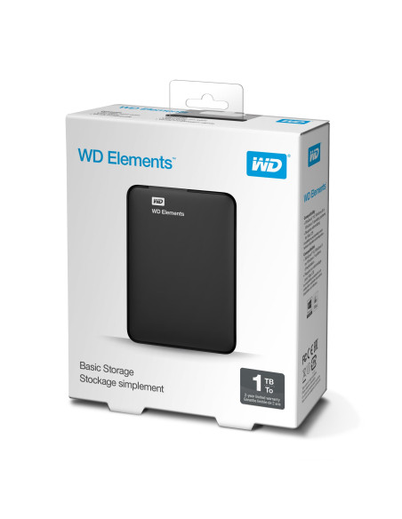 External HDD, WESTERN DIGITAL, Elements Portable, 1TB, USB 3.0, Colour Black, WDBUZG0010BBK-WESN