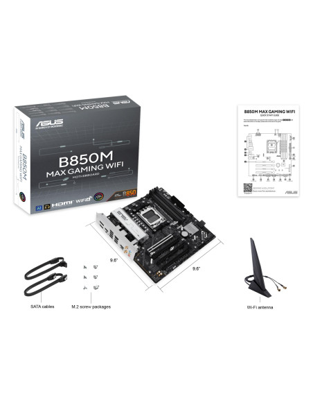 Mainboard, ASUS, AMD B850, SAM5, Micro-ATX, Memory DDR5, Memory slots 4, 3xPCI-Express 4.0 16x, 1xPCI-Express 5.0 16x, 3xM.2, 1