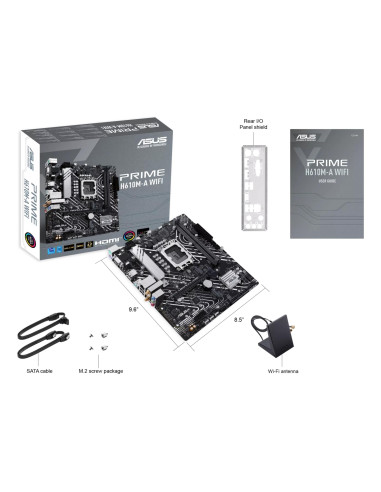 Mainboard, ASUS, Intel H610, LGA 1700, micro ATX, RAM DDR5-SDRAM, 2xSlots, Wi-Fi Yes, Bluetooth Yes, 2xNumber of M.2 (M) slots,