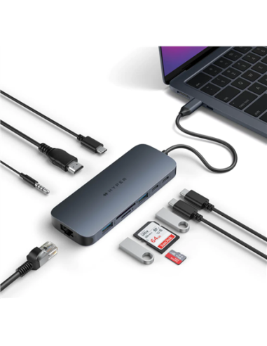 Hyper | HyperDrive EcoSmart Gen.2 Universal USB-C 10-in-1 Hub with 140 W PD3.1 Power Pass-thru | Ethernet LAN (RJ-45) ports 1 |