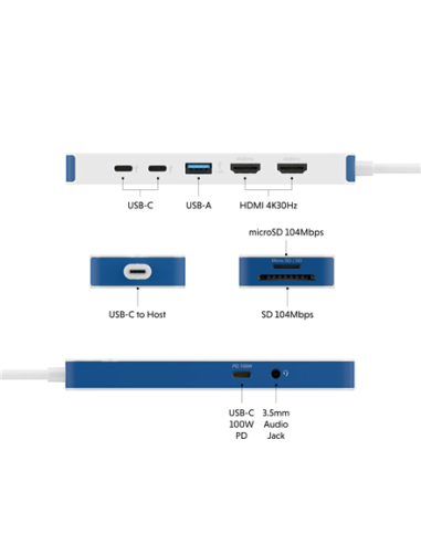 Hyper HyperDrive Flex 9 Port Dual 4K HDMI Dock, White/Blue | HD4103BUGL | HDMI ports quantity 2