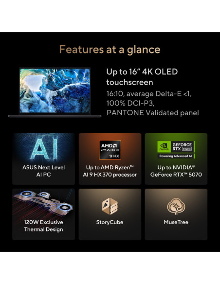Asus ProArt P16 H7606WP-SR231X | Nano Black | 16 " | OLED | Touchscreen | 3K | 2880 x 1800 pixels | 120 Hz | Glossy | AMD Ryzen