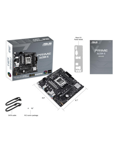 Mainboard, ASUS, AMD A620, Micro-ATX, Memory DDR5, Memory slots 2, 1xPCI-Express 3.0 1x, 1xPCI-Express 4.0 16x, 1xM.2, 1x15pin 