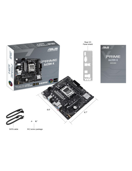 Mainboard, ASUS, AMD A620, Micro-ATX, Memory DDR5, Memory slots 2, 1xPCI-Express 3.0 1x, 1xPCI-Express 4.0 16x, 1xM.2, 1x15pin 