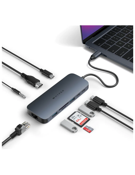 Hyper | HyperDrive EcoSmart Gen.2 Universal USB-C 10-in-1 Hub with 140 W PD3.1 Power Pass-thru | Ethernet LAN (RJ-45) ports 1 |
