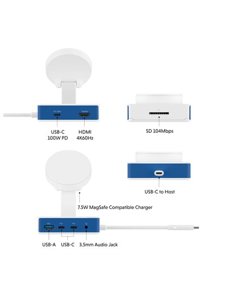 Hyper HyperDrive Flex MagCharge USB-C Hub, White/Blue | HD8100BUGL | HDMI ports quantity 1