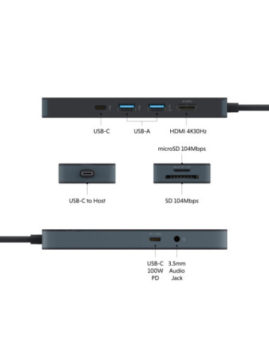 Hyper HyperDrive Flex 8 Port USB-C Hub, Black | HD4102BKGL | HDMI ports quantity 1