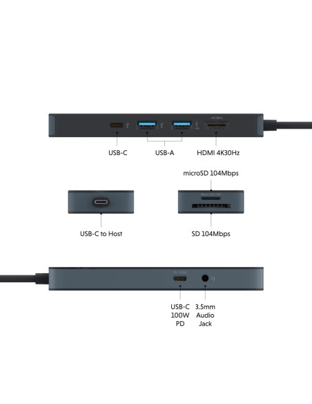 Hyper HyperDrive Flex 8 Port USB-C Hub, Black | HD4102BKGL | HDMI ports quantity 1