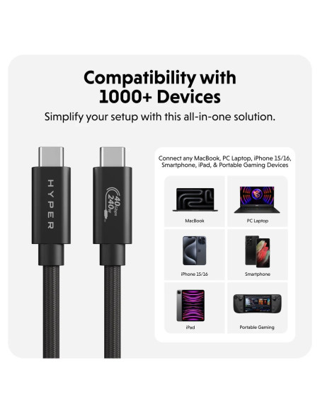 Hyper | HyperDrive Next USB4 Type-C Performance Cable, 1.2 m | HD6500BKGL
