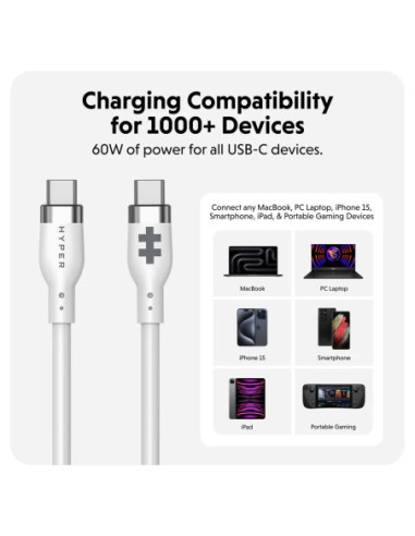Hyper | HyperJuice USB-C Silicone Charging Cable, 1.5 m, White | HJ4011WHGL