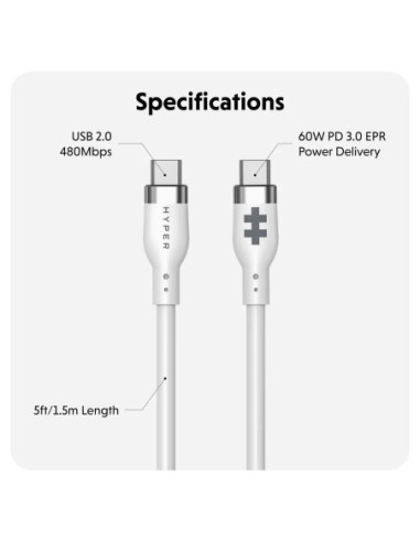 Hyper | HyperJuice USB-C Silicone Charging Cable, 1.5 m, White | HJ4011WHGL