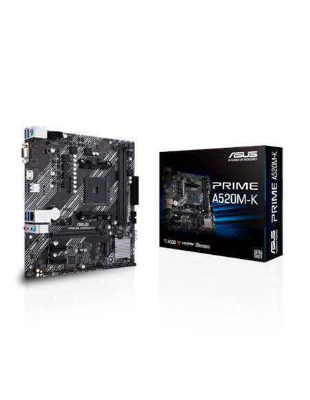 Asus | PRIME A520M-K | Processor family AMD | Processor socket AM4 | DDR4 | Memory slots 2 | Supported hard disk drive interfac