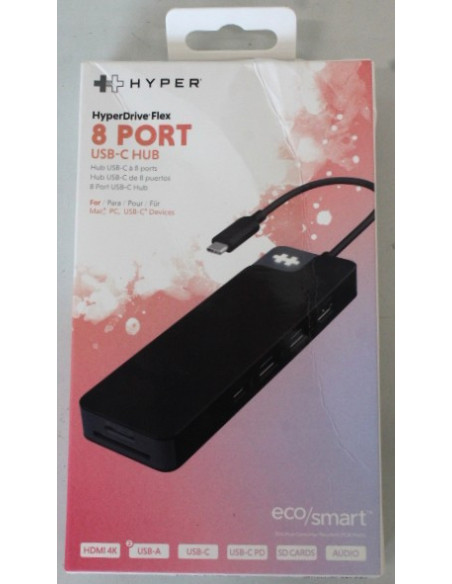 SALE OUT. Hyper HyperDrive Flex 8 Port USB-C Hub, Black | Hyper HyperDrive Flex 8 Port USB-C Hub, Black | HD4102BKGL | HDMI por