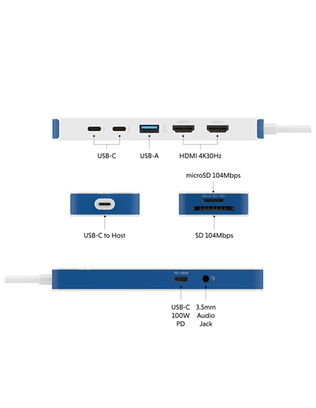 Hyper HyperDrive Flex 9 Port Dual 4K HDMI Dock, White/Blue | HD4103BUGL | HDMI ports quantity 2