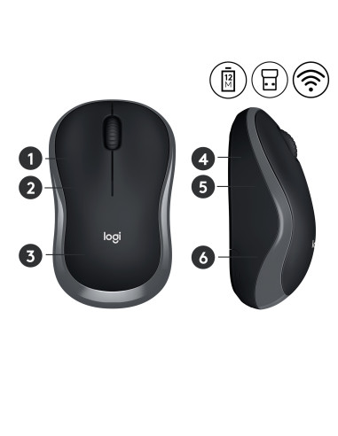 LOGITECH M185 cordless Notebook Mouse USB black grey