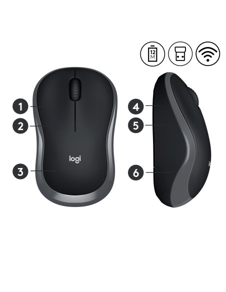 LOGITECH M185 cordless Notebook Mouse USB black grey